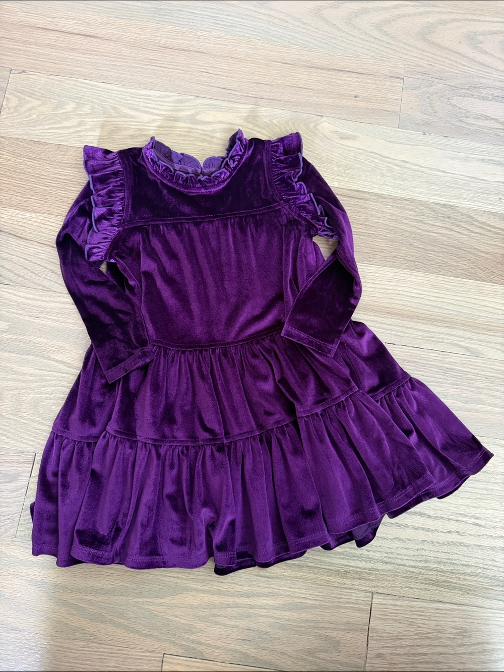 Pink Chicken Purple Velvet Ruffle Tiered Dress 3Y